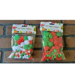 170 ~ Christmas Multicolored and Tinsel POM POMS ~ 1/4" to 1" ~ 2 packs